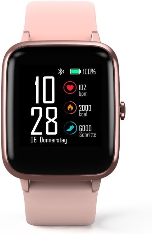 Hama Smartwatch 5910 GPS Waterproof (Fitness Tracker for Heart Rate / Calories, Sports Watch with Pedometer, Sleep Monitor, Music Control, Fitness Bracelet for Women, 6 Days Battery Life) Rose