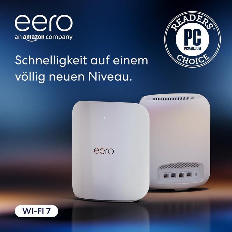 Amazon eero Max 7 Mesh-WLAN-Router | 10-Gbit/s-Ethernet | Bis zu 460 m² Abdeckung | Für Verbindungen mit über 500 Geräten | Ideal für Gaming | Doppelpack | Neueste Generation
