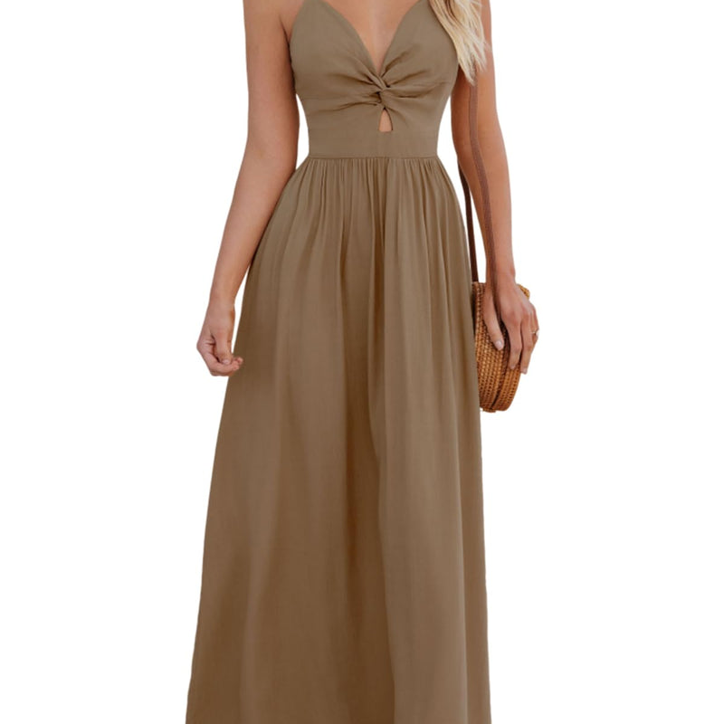 CUPSHE Damen Sommerkleid Boho V Ausschnitt Ärmellos Standkleid Twist Front Freizeitkleider Urlaub Maxi Dress