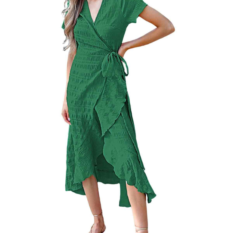 CUPSHE Women Summer Maxi Dress Casual Split Sleeve V Neck Ruffle Beach Dress Black L, black