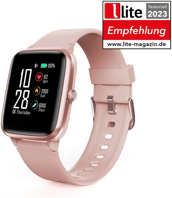 Hama Smartwatch 5910 GPS Waterproof (Fitness Tracker for Heart Rate / Calories, Sports Watch with Pedometer, Sleep Monitor, Music Control, Fitness Bracelet for Women, 6 Days Battery Life) Rose