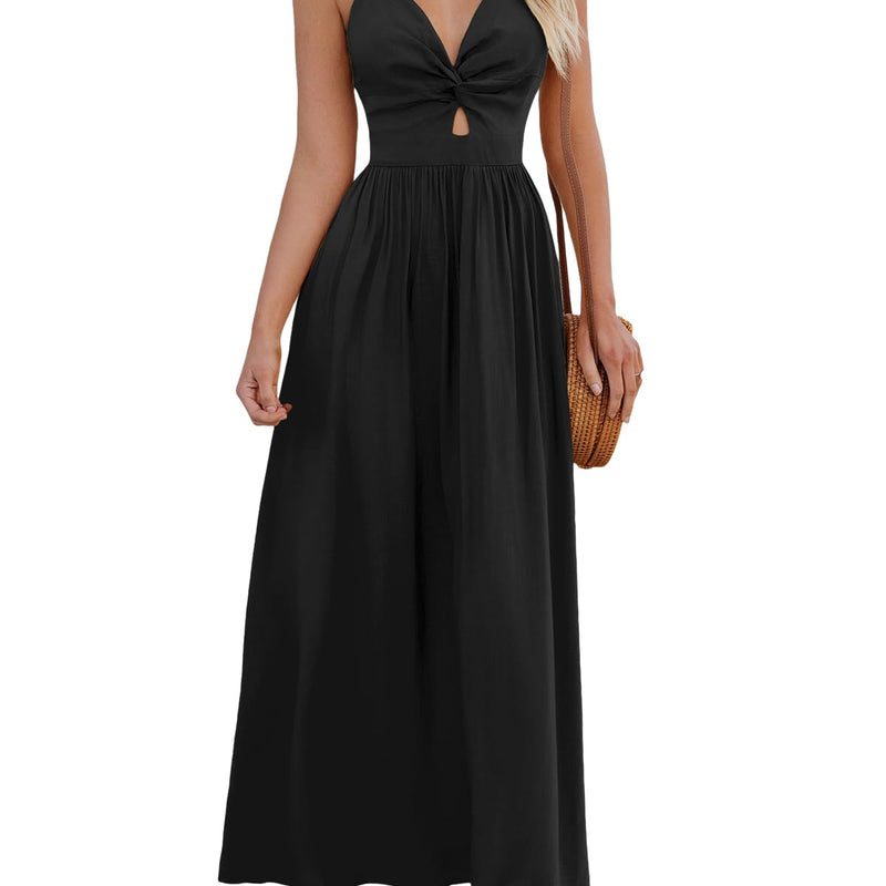 CUPSHE Damen Sommerkleid Boho V Ausschnitt Ärmellos Standkleid Twist Front Freizeitkleider Urlaub Maxi Dress