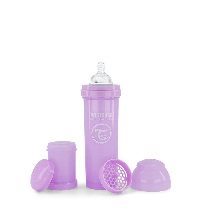 Twistshake Anti-colic Baby Bottle with Milk Powder Container and Mixer - 330 ml | Silicone Nipple with Fast Flow | BPA-Free | Suitable for Babies from 4 Months | Pink