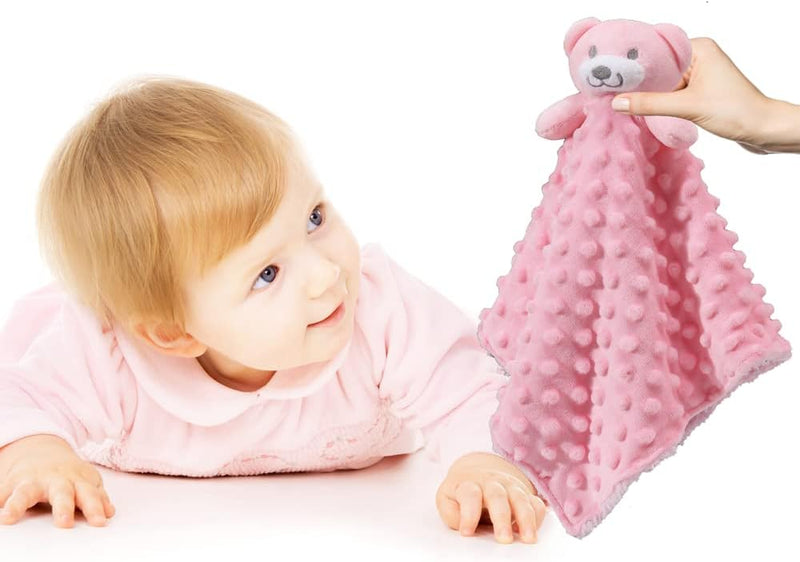 CREVENT Soft Safe Fluffy Animal Face Baby Comforter Blanket for Girls and Boys, Great Gifts for Birthday, Baby Shower (Pink Bear + Pendant)
