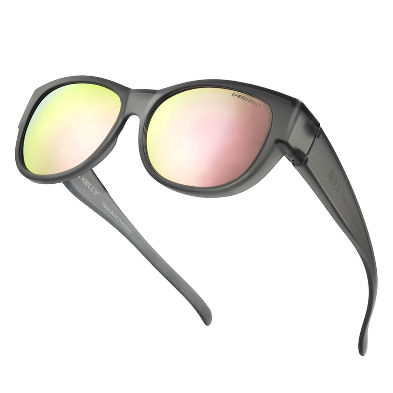 SHEEN KELLY Oversized TR90 Fits Over Sunglasses Mirror Polarised Lens Cateye for Women Drivers Glasses Over Lenses Lightweight