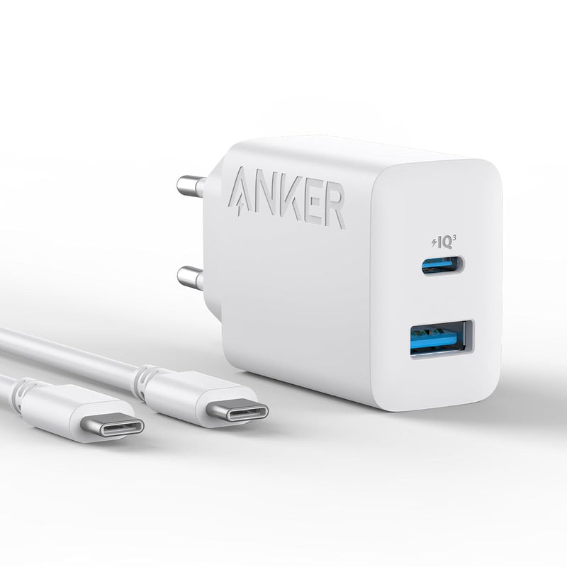 Anker 20 W USB C Charger, iPad Power Supply, USB Fast Charging Power Supply, iPad Charger, Compatible with iPhone 16/15/iPhone 15 Plus/iPhone 15 Pro/iPhone 15 Pro Max/iPad and More (with 150 cm USB-C