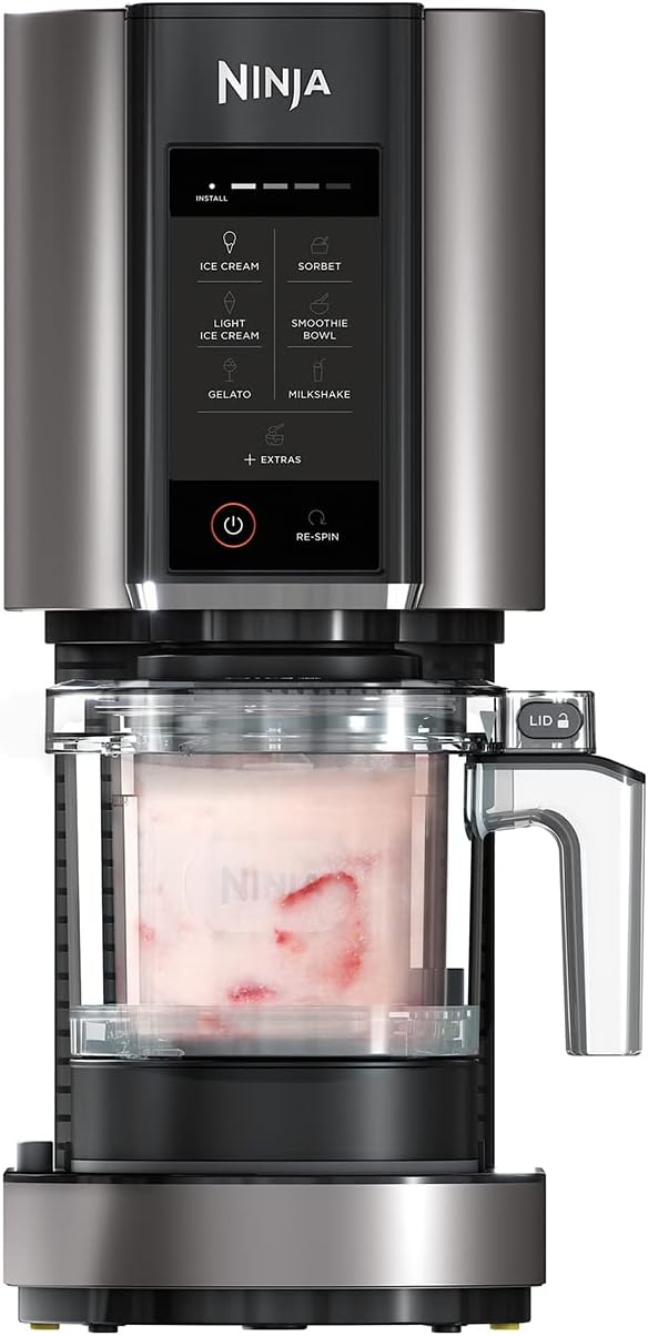 Ninja CREAMi Ice Cream Maker & Dessert Machine with 3 Containers, 7 Programmes, Making Ice Cream, Gelato, Sorbet, Smoothie Bowls, Milkshakes and More, Black/Silver, 1.4 L Ice Cream Capacity, NC300EU