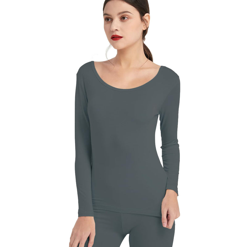 Mcilia Women's Ultra Thin Thermal Base Layer Modal Shirt with Deep Crew Neck