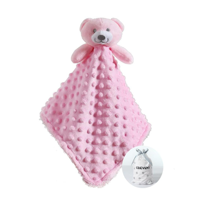 CREVENT Soft Safe Fluffy Animal Face Baby Comforter Blanket for Girls and Boys, Great Gifts for Birthday, Baby Shower (Pink Bear + Pendant)