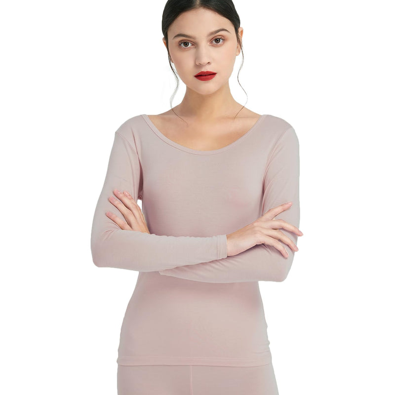 Mcilia Women's Ultra Thin Thermal Base Layer Modal Shirt with Deep Crew Neck