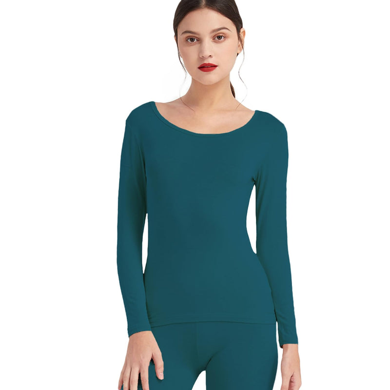 Mcilia Women's Ultra Thin Thermal Base Layer Modal Shirt with Deep Crew Neck