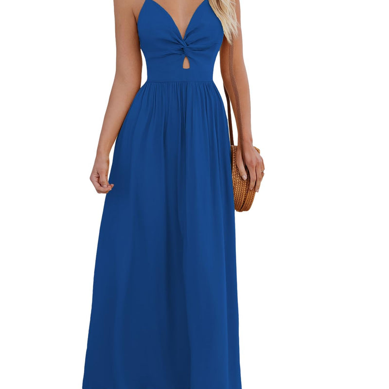 CUPSHE Damen Sommerkleid Boho V Ausschnitt Ärmellos Standkleid Twist Front Freizeitkleider Urlaub Maxi Dress