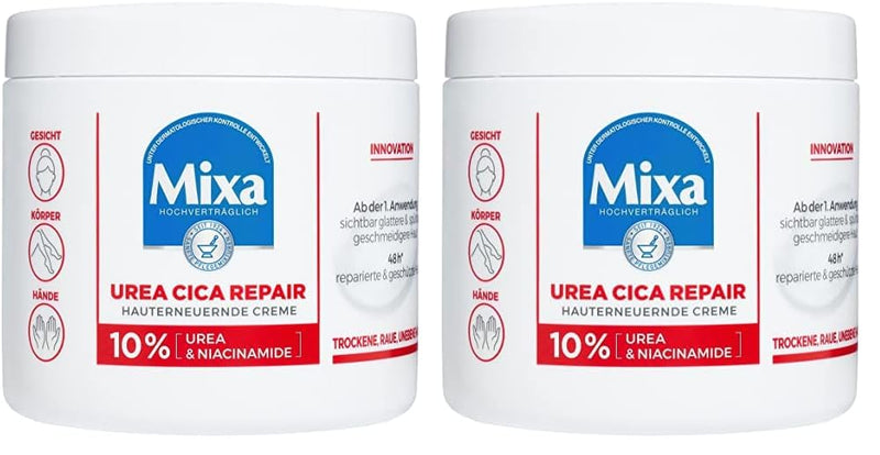 Mixa Urea Cica Repair+ Set: 3er Pack | Hauterneuernde Creme (3x400ml) | Gegen trockene, rissige & irritierte Haut | Mit Urea & Niacinamide| Für Gesicht, Körper & Hände | Zieht schnell ein