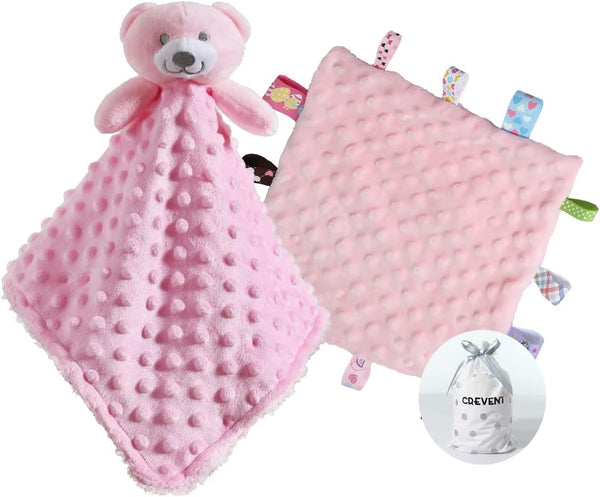 CREVENT Soft Safe Fluffy Animal Face Baby Comforter Blanket for Girls and Boys, Great Gifts for Birthday, Baby Shower (Pink Bear + Pendant)