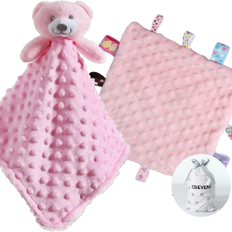 CREVENT Soft Safe Fluffy Animal Face Baby Comforter Blanket for Girls and Boys, Great Gifts for Birthday, Baby Shower (Pink Bear + Pendant)