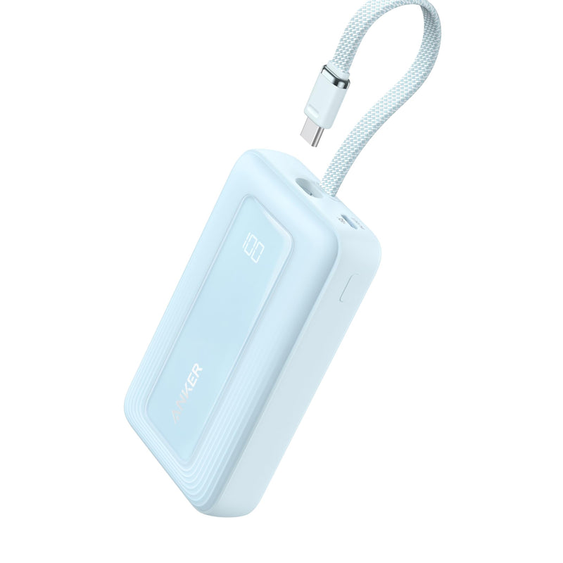Anker Powerbank 20,000 mAh 30 W with Integrated USB-C Cable, High-Speed Portable Charger, 1 USB-C, 1 USB-A, Battery Pack for iPhone 15/15 Pro/15 Pro Max/15 Plus, MacBook, Galaxy and More