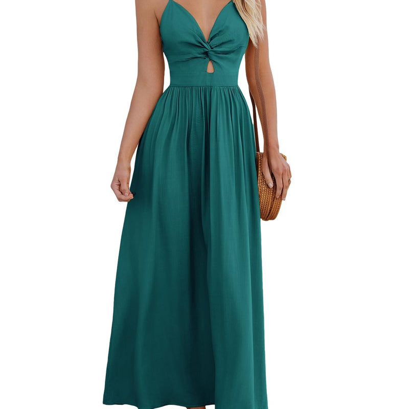 CUPSHE Damen Sommerkleid Boho V Ausschnitt Ärmellos Standkleid Twist Front Freizeitkleider Urlaub Maxi Dress