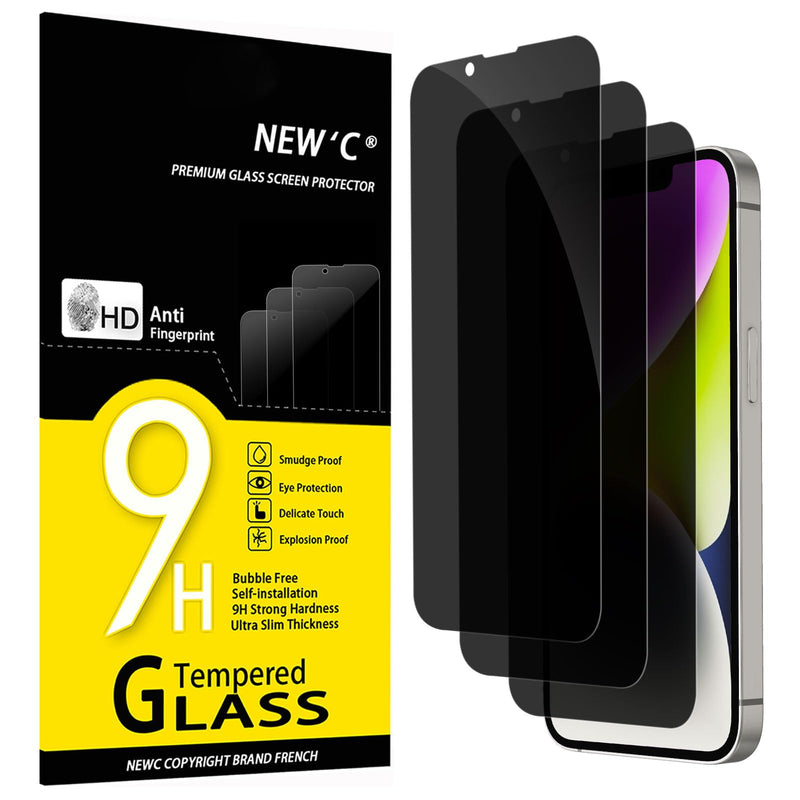 NEW'C Pack of 3 for iPhone 16, iPhone 15 for tempered glass (6.1 inches), free from scratches, 9H hardness, HD screen protector, ultra clear, ultra-resistant, easy installation tool included