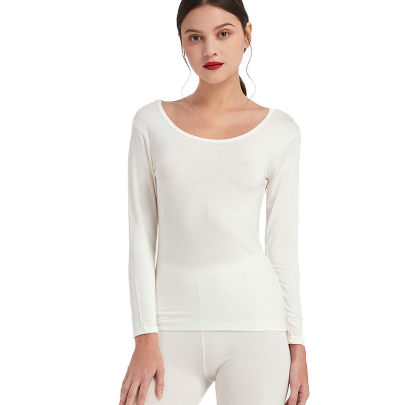 Mcilia Women's Ultra Thin Thermal Base Layer Modal Shirt with Deep Crew Neck