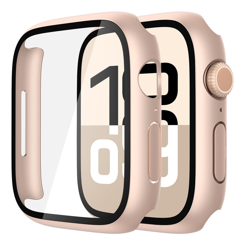 Misxi Pack of 2 Hard PC Protective Cases with Tempered Screen Protector for Apple Watch Series 10 (2024) 46 mm, Ultra Thin Anti-fall Scratch-Resistant Cover Protection for iWatch Matte Black