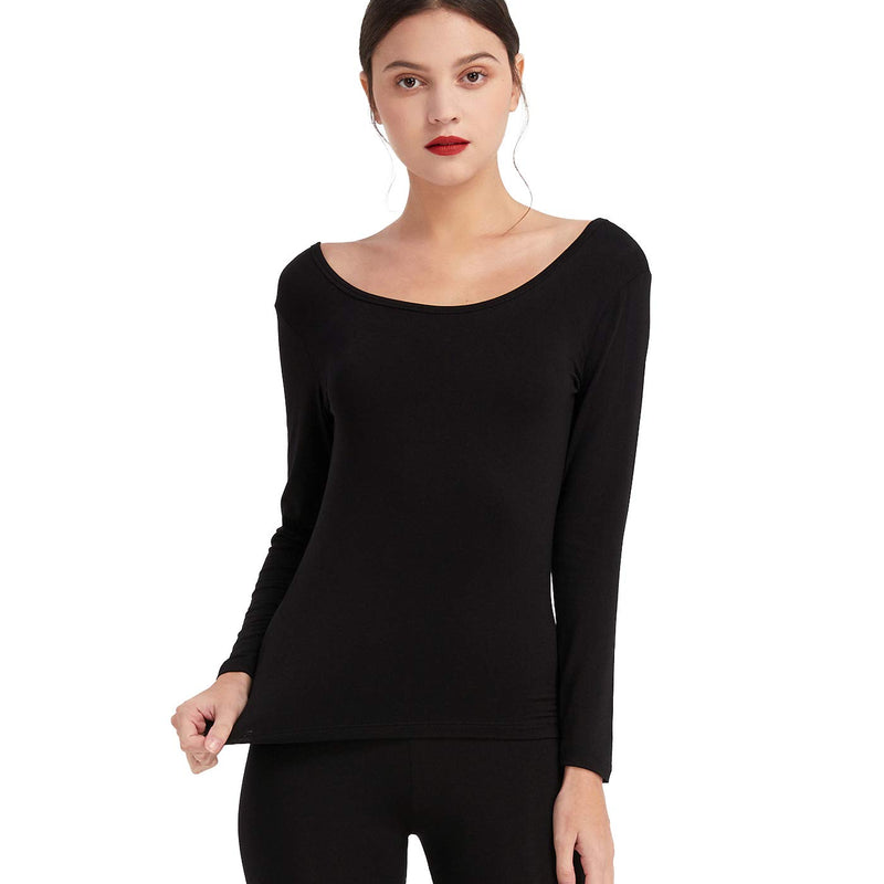 Mcilia Women's Ultra Thin Thermal Base Layer Modal Shirt with Deep Crew Neck