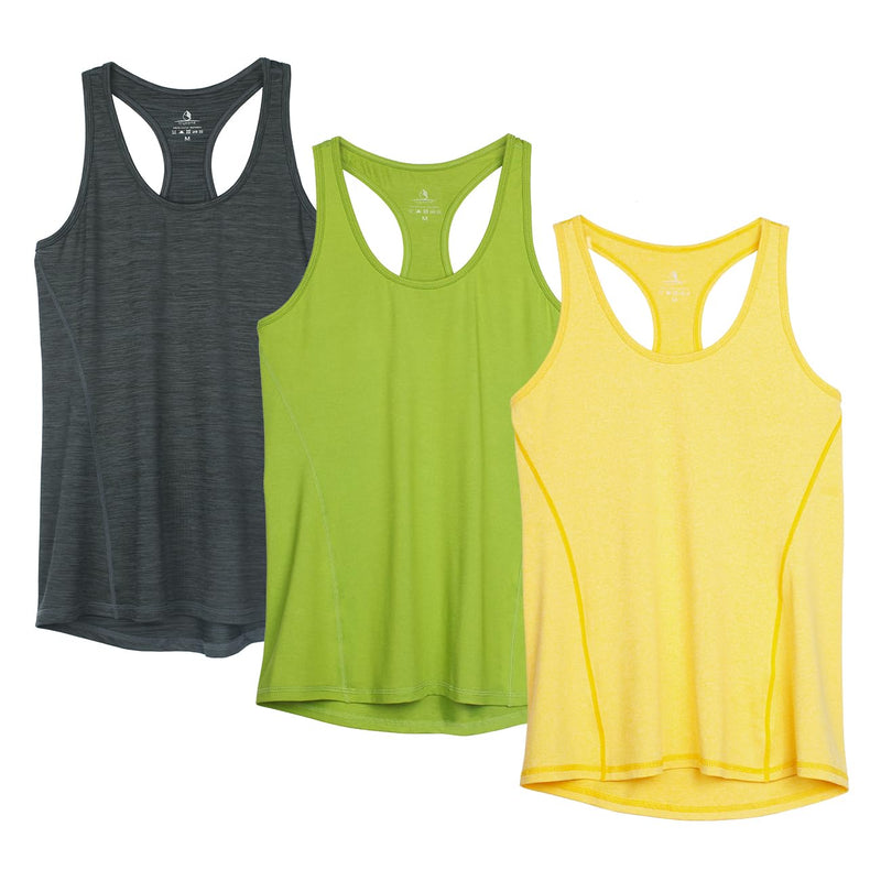 icyzone Women's Sports Top, Yoga Tank Top, Racerback Top, Running, Fitness, Functional Shirt, Pack of 3