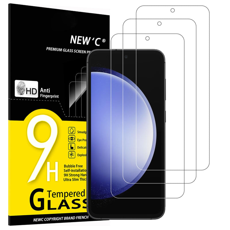 NEW'C Tempered Glass Screen Protector for Samsung Galaxy S24 FE 5G, Free from Scratches, 9H Hardness, HD Screen Protector, 0.33 mm Ultra Clear, Ultra Resistant, Pack of 3