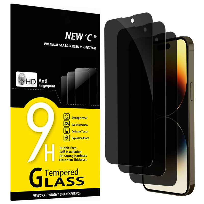 NEW'C Pack of 3 for iPhone 16, iPhone 15 for tempered glass (6.1 inches), free from scratches, 9H hardness, HD screen protector, ultra clear, ultra-resistant, easy installation tool included