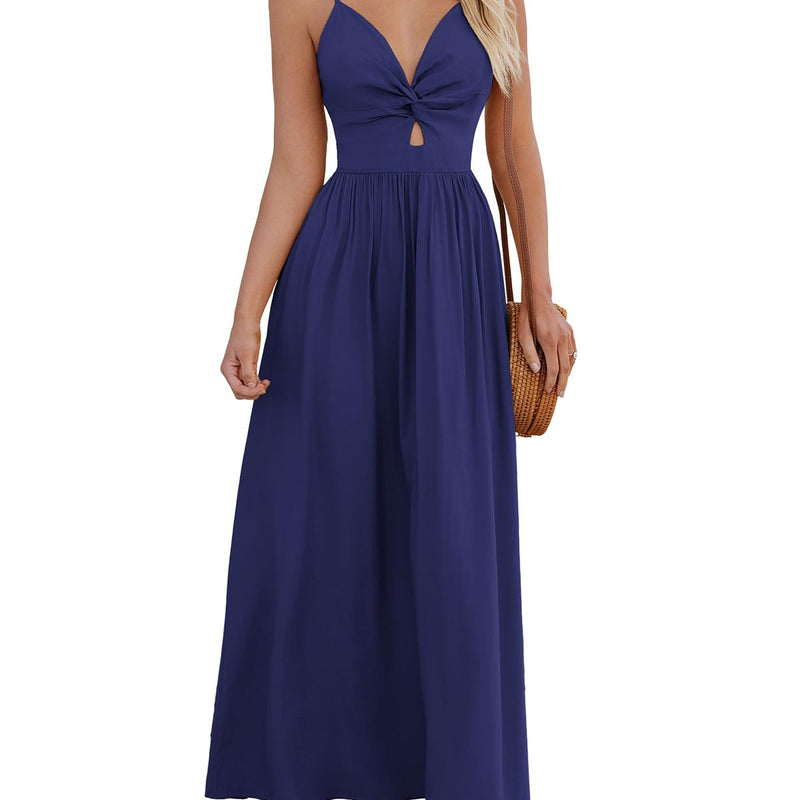 CUPSHE Damen Sommerkleid Boho V Ausschnitt Ärmellos Standkleid Twist Front Freizeitkleider Urlaub Maxi Dress