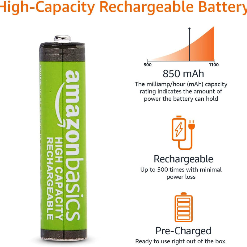 AmazonBasics AAA high capacity batteries, rechargeable, pre-charged, 8 pieces (appearance may vary)