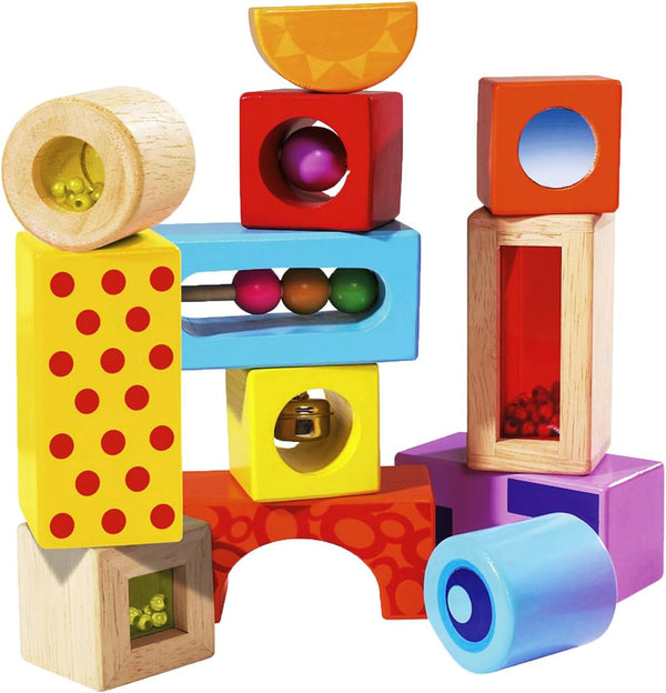 Eichhorn Building Blocks with Sound, 12 Colourful, Sound-Producing Wooden Blocks, for Children and Babies Aged 12 Months and Older, Wooden, 100002240, Multicoloured