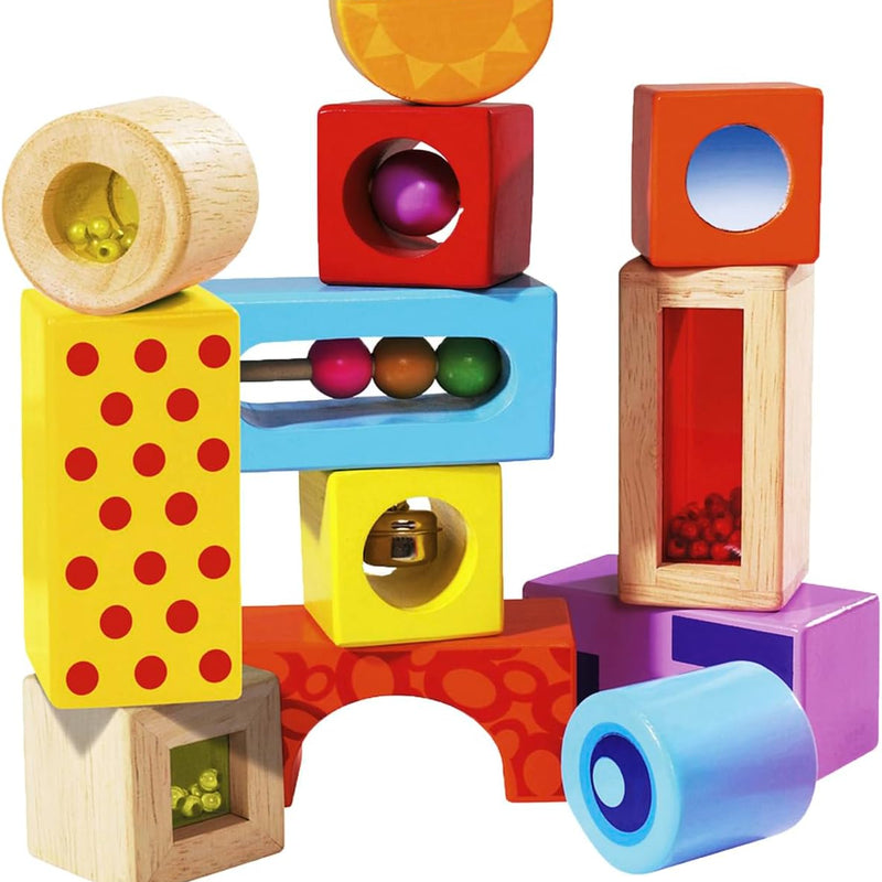 Eichhorn Building Blocks with Sound, 12 Colourful, Sound-Producing Wooden Blocks, for Children and Babies Aged 12 Months and Older, Wooden, 100002240, Multicoloured