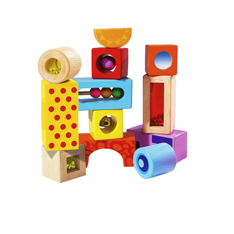 Eichhorn Building Blocks with Sound, 12 Colourful, Sound-Producing Wooden Blocks, for Children and Babies Aged 12 Months and Older, Wooden, 100002240, Multicoloured