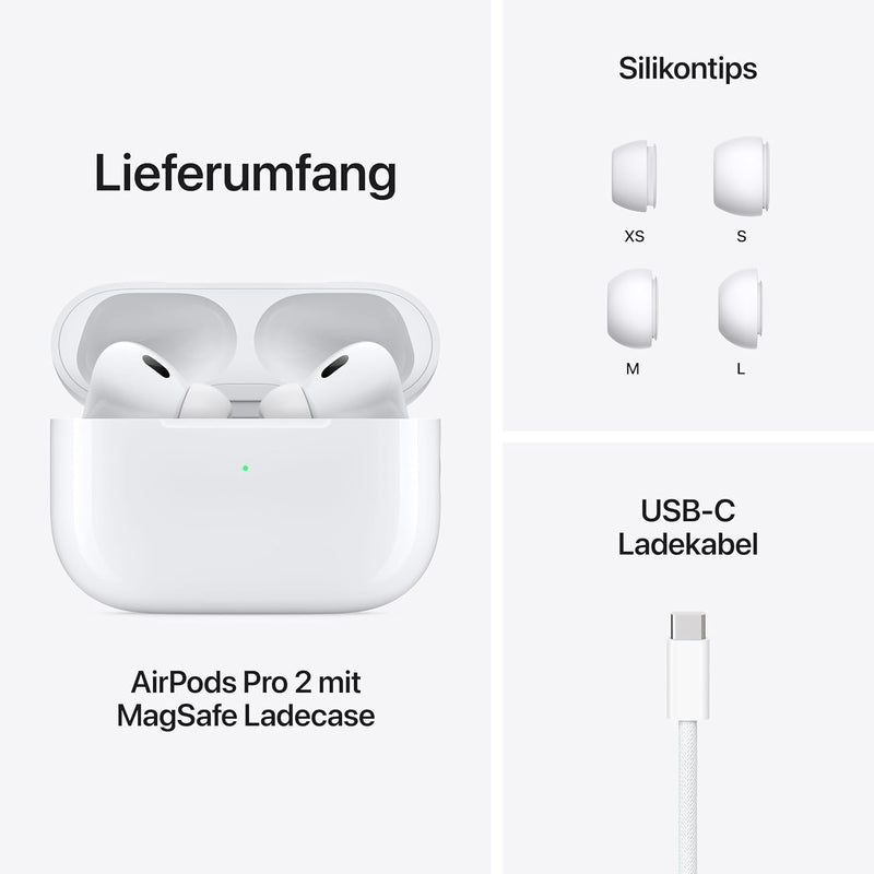 Apple AirPods Pro 2 Wireless In-Ear Headphones, Bluetooth Headphones, Active Noise Cancellation, Hearing Aid Function, Transparency Mode, Personalised 3D Audio, Hi-Fi Sound, H2 Chip, Charging via