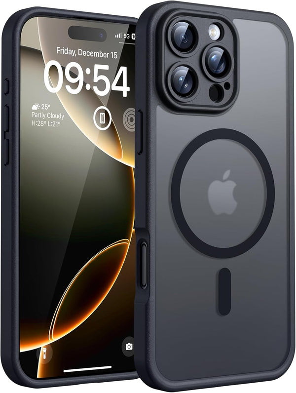 TOCOL For iPhone 16 Pro Case for Magsafe, Full Camera Protection, Shockproof, Scratch-Resistant, Translucent Back, Magnetic Mobile Phone Case for iPhone 16 Pro, Black