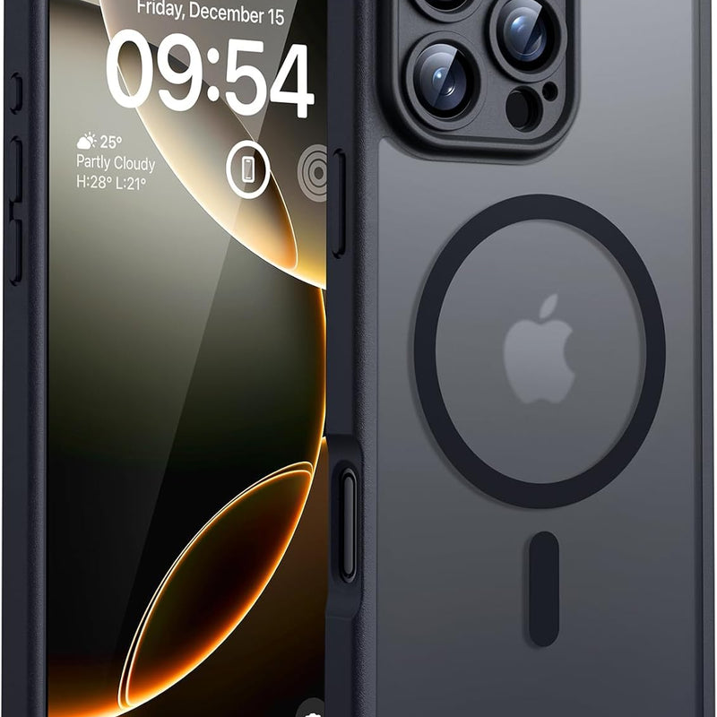 TOCOL For iPhone 16 Pro Case for Magsafe, Full Camera Protection, Shockproof, Scratch-Resistant, Translucent Back, Magnetic Mobile Phone Case for iPhone 16 Pro, Black
