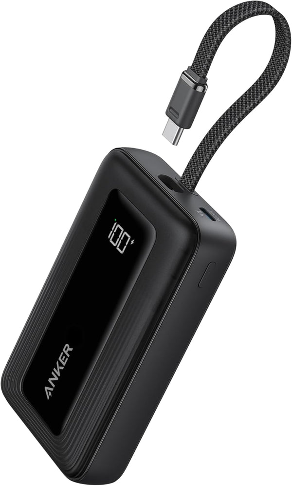 Anker Powerbank 20,000 mAh 30 W with Integrated USB-C Cable, High-Speed Portable Charger, 1 USB-C, 1 USB-A, Battery Pack for iPhone 15/15 Pro/15 Pro Max/15 Plus, MacBook, Galaxy and More