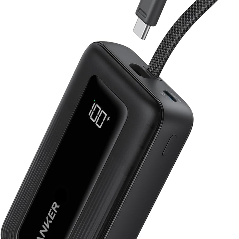 Anker Powerbank 20,000 mAh 30 W with Integrated USB-C Cable, High-Speed Portable Charger, 1 USB-C, 1 USB-A, Battery Pack for iPhone 15/15 Pro/15 Pro Max/15 Plus, MacBook, Galaxy and More