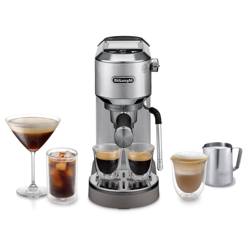 De'Longhi Dedica Style EC 685.M – Espresso Siebträgermaschine, Espressomaschine mit professionellem Milchaufschäumer, nur 15 cm breit, für Kaffeepulver oder ESE Pads, 1 l Wassertank, silber