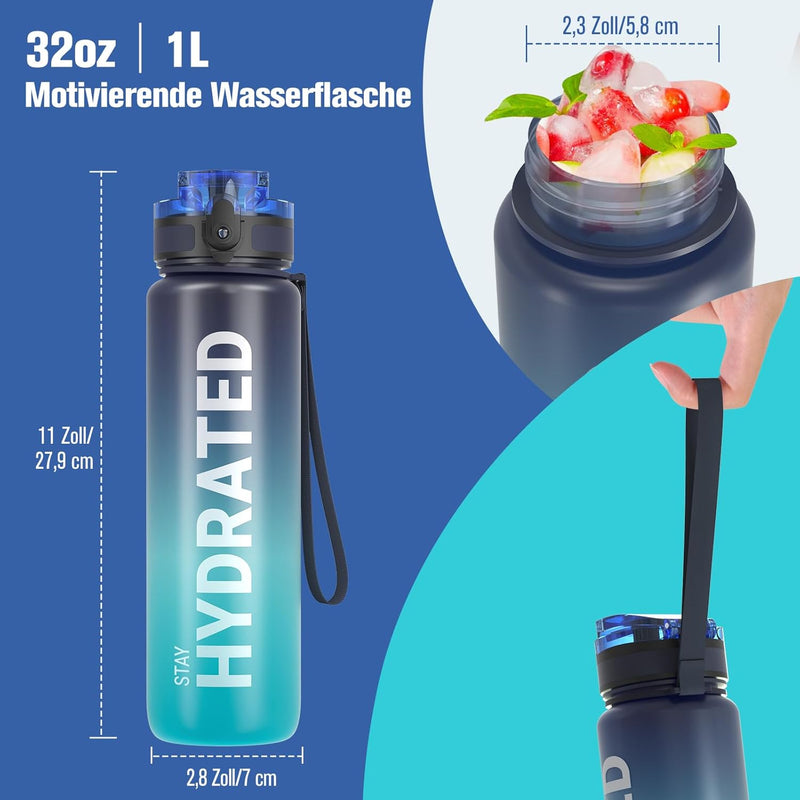 Sahara Sailor Water Bottle, Sports Water Bottle, (BPA-Free Tritan) 1L/500 ml/750 ml, Leak-Proof Sports Water Bottle, Sports Bottle for Bike, Camping, Yoga, Gym (1 Bottle)
