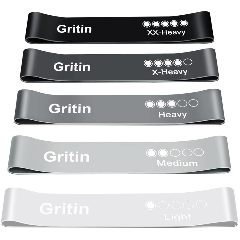 Gritin Fitness Bands [Set of 5] Resistance Bands with 5 Levels, 100% Latex Fitness Band Resistance with German Exercise Instructions and Carry Bag, Gymnastics Band for Muscle Building, Yoga