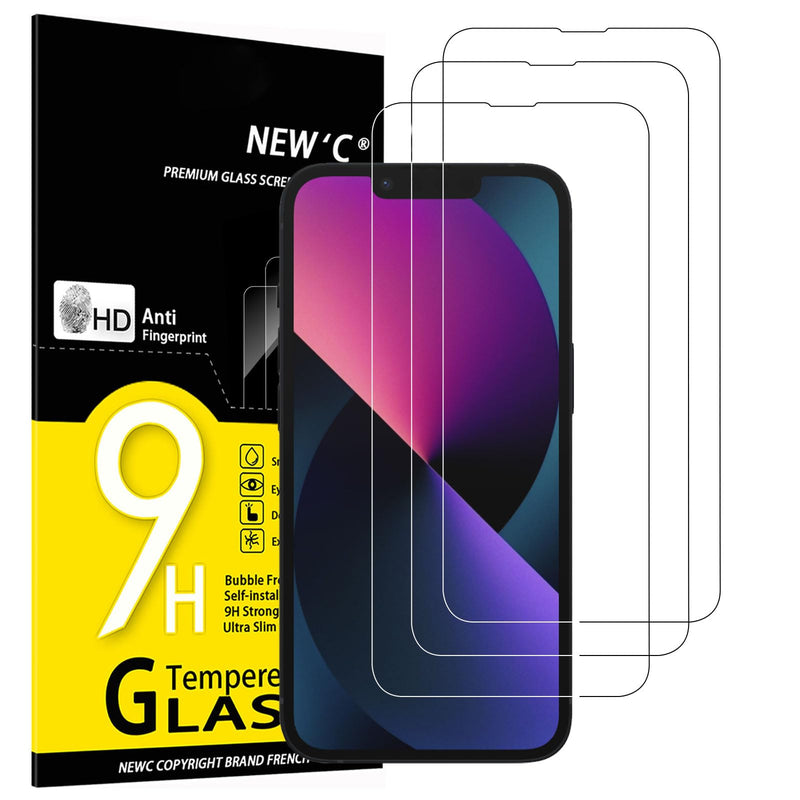 NEW'C Pack of 3 for iPhone 16, iPhone 15 for tempered glass (6.1 inches), free from scratches, 9H hardness, HD screen protector, ultra clear, ultra-resistant, easy installation tool included