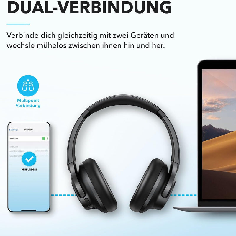 soundcore by Anker Q20i Wireless Bluetooth Over-Ear Headphones with Hybrid Active Noise Cancelling, 40h Playtime in ANC Mode, Hi-Res Audio, Deep Bass, Personalization via App (Black)