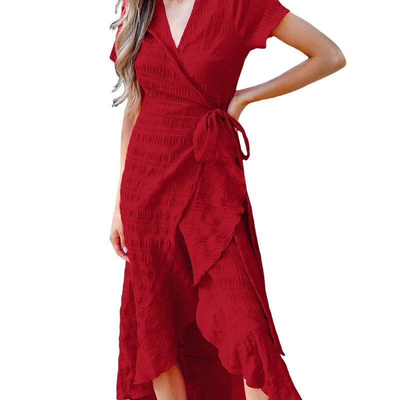 CUPSHE Women Summer Maxi Dress Casual Split Sleeve V Neck Ruffle Beach Dress Black L, black