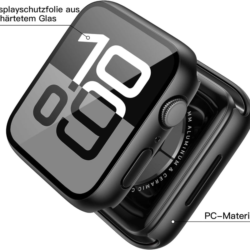 Misxi Pack of 2 Hard PC Protective Cases with Tempered Screen Protector for Apple Watch Series 10 (2024) 46 mm, Ultra Thin Anti-fall Scratch-Resistant Cover Protection for iWatch Matte Black