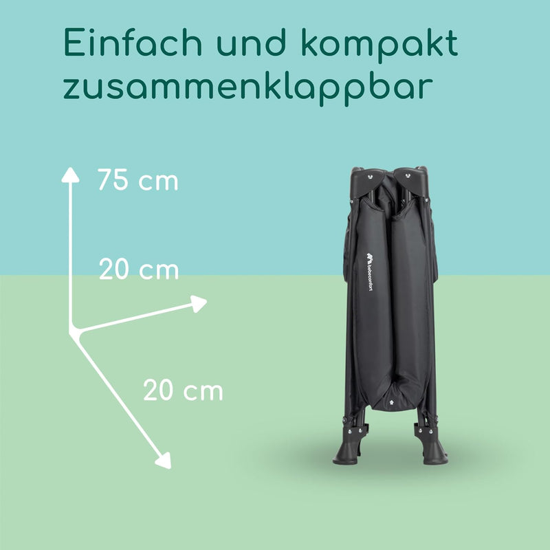 Bebeconfort Sweet Dreams Baby Travel Cot, 0-3 Years (0-15 kg), Travel Cot Lightweight for Babies, Large Padded Mattress, Side Window, Easy Compact Foldable, with Travel Bag, Mineral Graphite