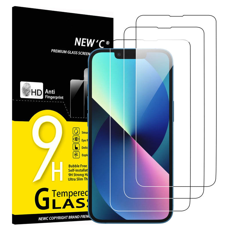 NEW'C Pack of 3 for iPhone 16, iPhone 15 for tempered glass (6.1 inches), free from scratches, 9H hardness, HD screen protector, ultra clear, ultra-resistant, easy installation tool included