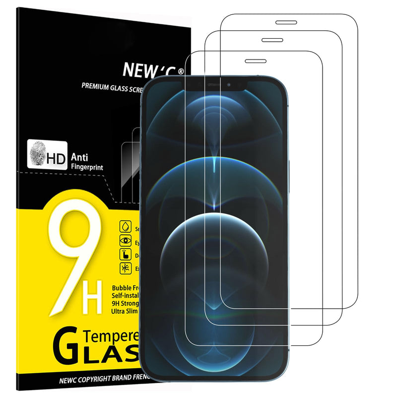 NEW'C Pack of 3 for iPhone 16, iPhone 15 for tempered glass (6.1 inches), free from scratches, 9H hardness, HD screen protector, ultra clear, ultra-resistant, easy installation tool included
