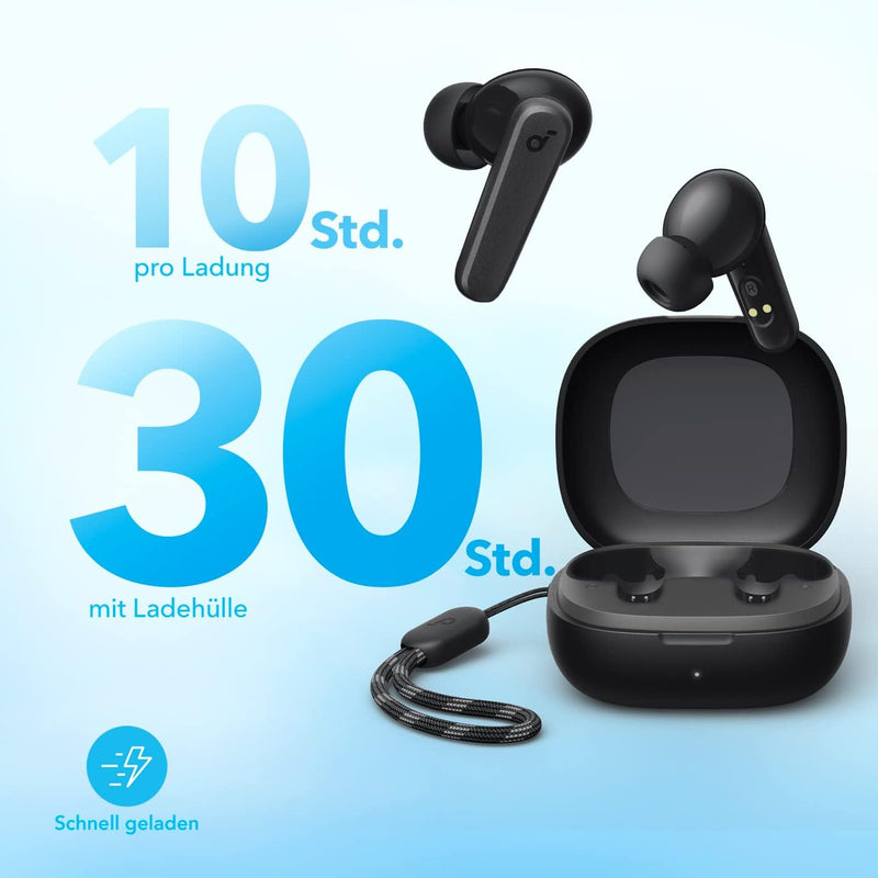 soundcore by Anker P20i Wireless Bluetooth Headphones In-Ear, 10 mm Driver, Bluetooth 5.3, Adjustable EQ, 30 Hours Playtime, IPX5 Waterproof, 2 Micros with AI, Single Use (Black)