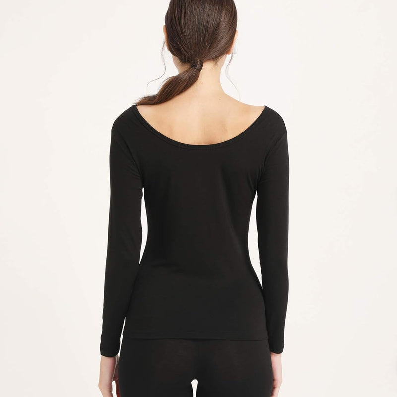 Mcilia Women's Ultra Thin Thermal Base Layer Modal Shirt with Deep Crew Neck